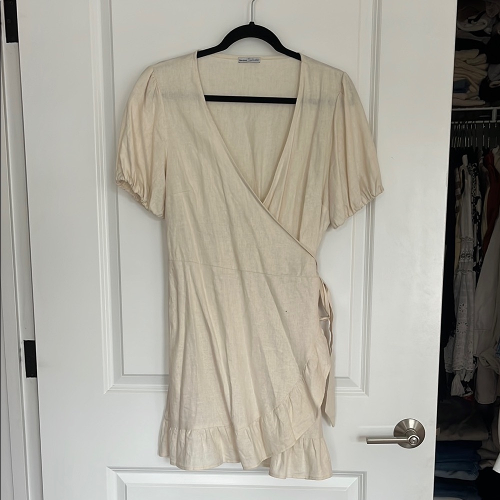 Elegant Cream Wrap Linen Dress